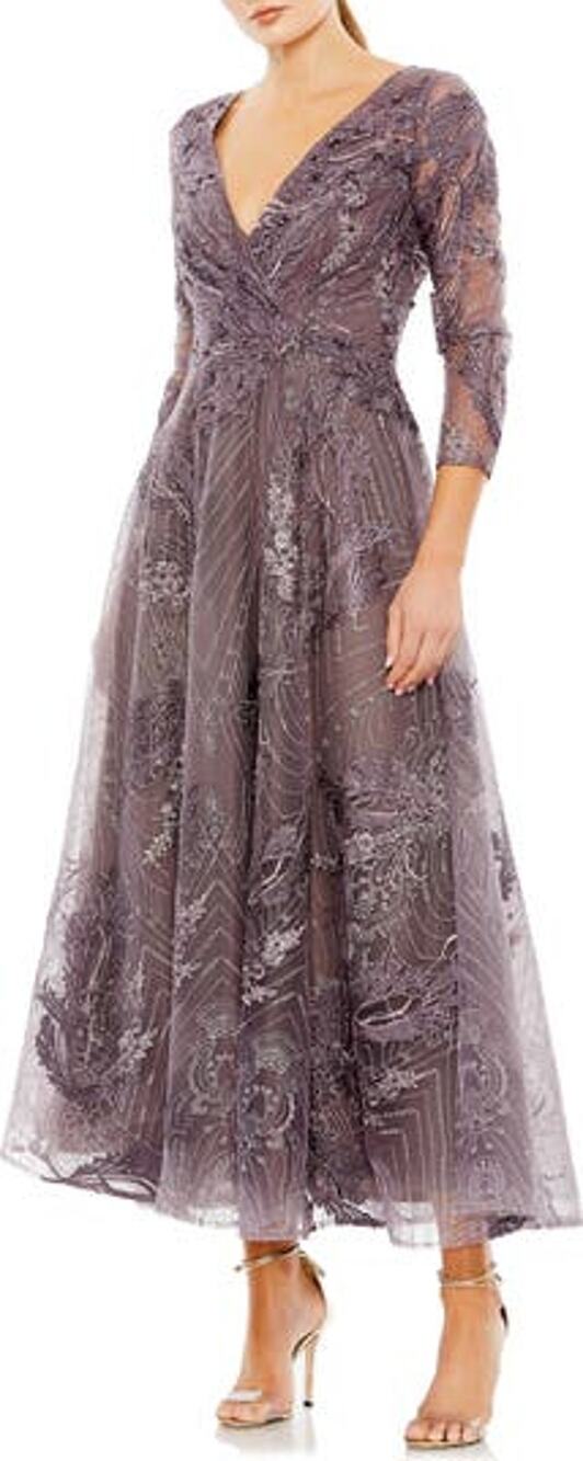 Mac Duggal Beaded Aubergine A-Line Cocktail Dress Size 14 - Picture 1 of 5